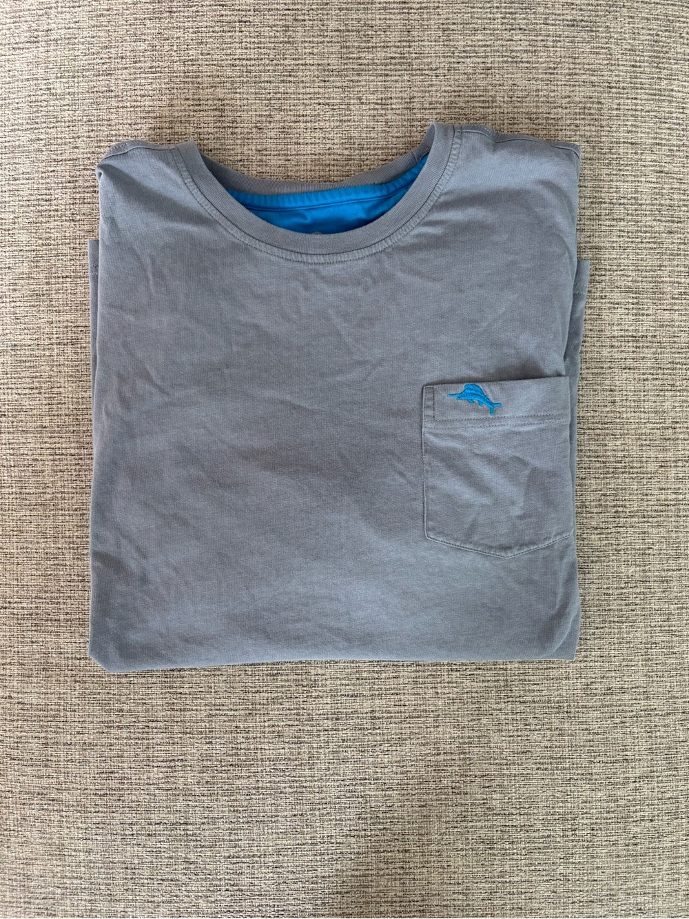 Tommy Bahama Gray Pocket Tee with Blue Dolphin Accent